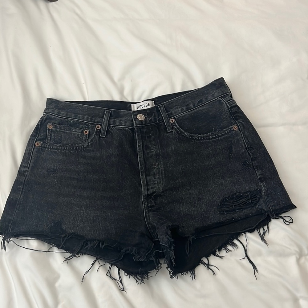 Agolde black denim shorts